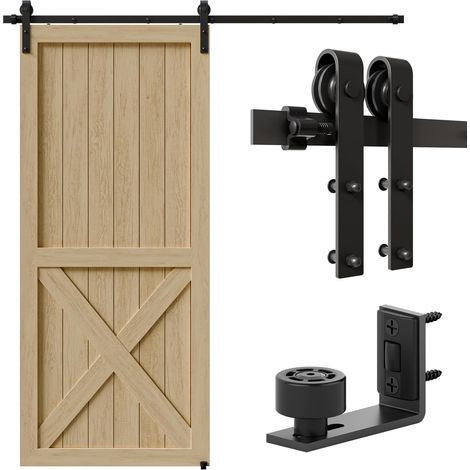 173cm/5.5FT Quincaillerie Kit de Rail pour Porte Coulissante Porte de Grange, Kit de Rail de Porte de Grange,forme de J (1/5)
