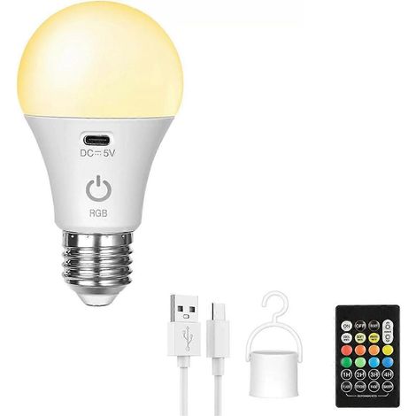 Intelligente RGB-USB-LED-Lampe – Wiederaufladbare und dimmbare E27-Smart-Lampe mit Timer, kabellos und batteriebetrieben (1/5)
