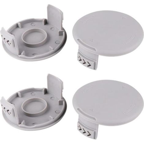 Un ensemble de 4 couvercles de bobine pour débroussailleuses, compatibles avec la débroussailleuse sans fil Ryobi One+ AC14RL3A. (1/5)