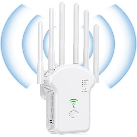 Répéteur WiFi Exterieur Puissant 1200Mbps Répéteur WiFi 6 Antennes, Amplificateur Sans Fil Supporte Jusqu'à 45 Appareils, 2 Ports Ethernet (Blanc) (1/5)