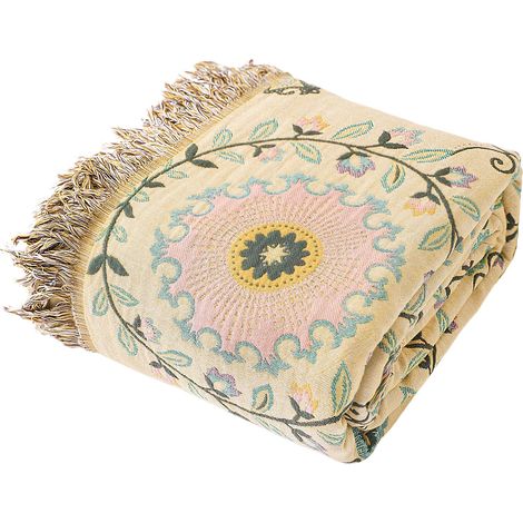 Plaid Boho 150 × 200 cm, Coton Ultra Doux Mandala Rose, Jeté Style Bohème Floral Rustique pour Canapé et Fauteuil, 1 Pièce (1/5)