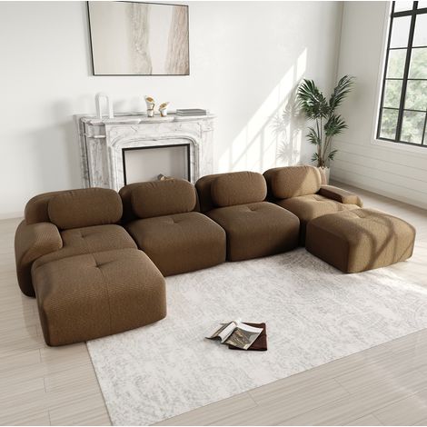 Modulares Ecksofa braun aus Cordstoff mit rahmenlosem Design und montagefreier Lieferung (1/5)