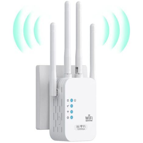 Repeteur WiFi Puissant, Amplificateur WiFi 1200Mbps Double Bande 5GHz/2.4GHz, Répéteur WiFi 4 Antennes, 2 Ports LAN, WiFi Extender Compatible avec Toutes Les Box Internet (1/5)