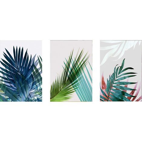 Tableau Sur Toile - Motif Feuilles Vertes - Décoration Murale Intérieure - Ensemble De 3 Pièces (1/5)
