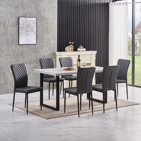AINPECCA Grey Dining Table and Chairs 6 Set Dining Room Chair Kitchen Home Office(table+6 Grey PU chairs)