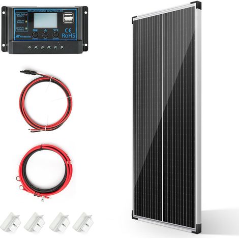 Système de panneau solaire hors réseau 100 W 12 V, kit de panneau solaire de charge pour camping, contrôleur de charge solaire 20 A + câble solaire, pour maison, abri de jardin, camping-car (1/5)