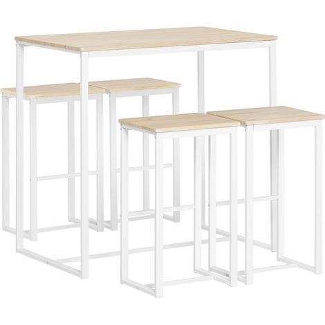 Sobuy – Ensemble table mange-debout avec 4 tabourets ergonomiques – Plateau MDF blanc, armature métal époxy – Dimensions table 100x60x96cm – OGT15WN