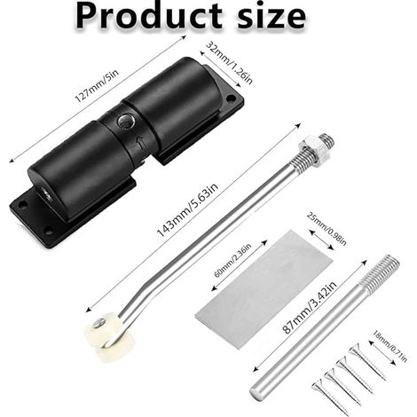 Door Closer Adjustable Aluminum Alloy Stainless Steel Door Closer for Office and Bedroom Door Black (1/2)