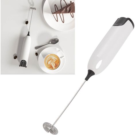 Mousseur à lait électrique pour usage domestique, agitateur à café, appareil à mousser le lait, mousseur à lait automatique portatif, blanc et noir. (1/5)