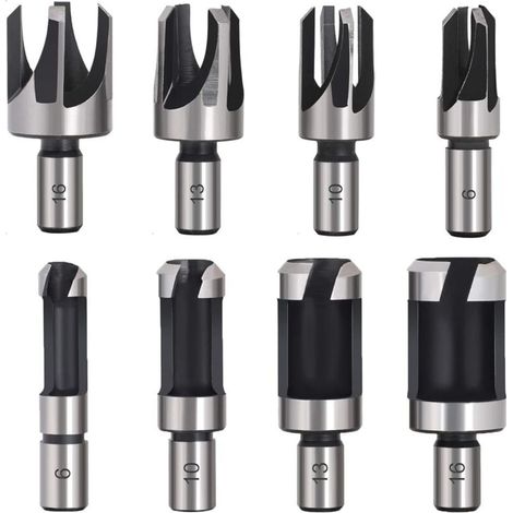 Tourillon Bois 8PCS HSS Foret Bois Fraise Bouchonner Bois outil de coupe bois Mches des Bouchons Wood Plug Cutter Drill Bits 6mm /10mm/13mm/16mm Petite Fraise Bois Pour Perceuse (1/5)