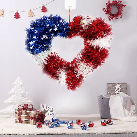 Guirlande En Forme De Coeur - Décoration Pour Fête Nationale - Rouge Blanc Bleu - 34 x 28 cm - Pour Porte Mur Jardin Intérieur Extérieur - 1 Pièce (1/5)