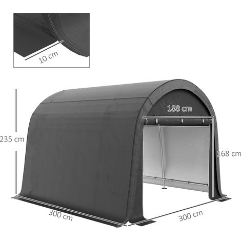 Abri de jardin 3x3m, revêtu d'une membrane aluminium avec protection UV, hydrofuge, en acier et polyéthylène gris, avec deux portes sectionnelles.