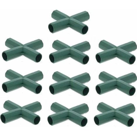 10 connettori per telaio di serra per giardino, gabbie per frutta, recinzioni, telaio di serra, connettori (16 mm, piatti / 4 fori) (1/4)