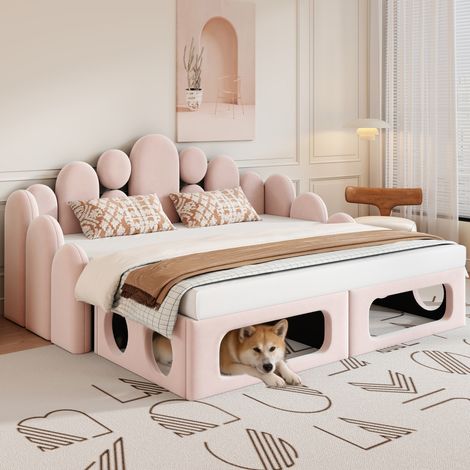 Cama tapizada 180x200 con cama para mascota OKMYHOME (1/5)