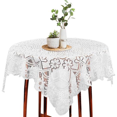 Nappe carrée en dentelle, 90 x 90 cm - Nappe décorative française en dentelle à motif floral - Petite nappe - Nappe pour salle à manger, cuisine et camping - Blanc (A)