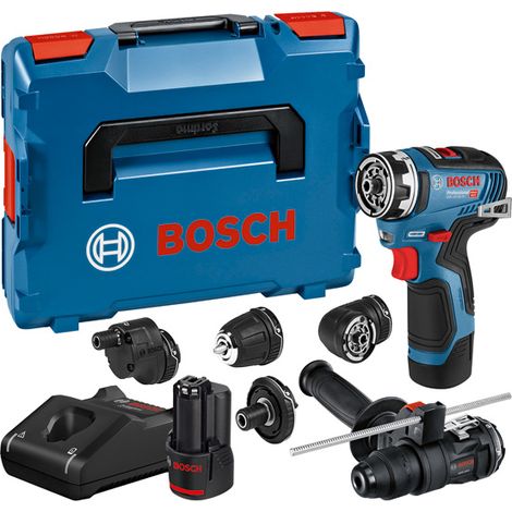 Bosch Professional 12V System GSR 12V-35 FC - Atornillador a batería (Brushless, 35 Nm, 5 cabezales FlexiClick, 2 baterías x 3.0 Ah, en L-BOXX) (1/5)