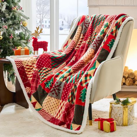 Coperta natalizia (135x200 cm) - morbida e confortevole in peluche + motivo a quadri + da donna - coperta festiva invernale/coperta per divano/coperta per letto - 135x200 cm (1/5)