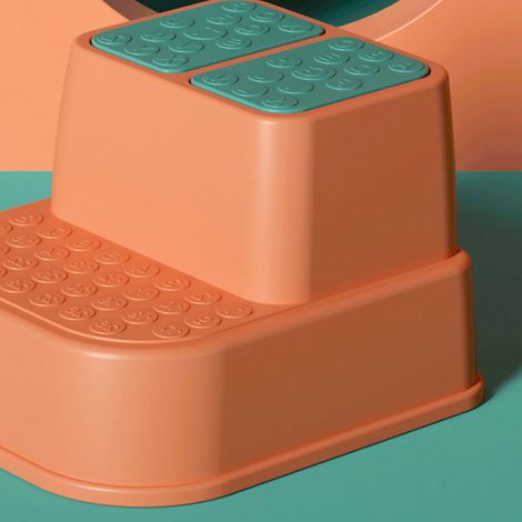Tabouret bébé antidérapant 2 étages rouge corail - Escabeau enfant pour salle de bain, toilette, lavabo - Petit tabouret en plastique pour maison (1/3)