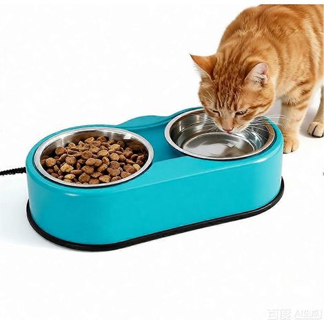 Gamelles chauffantes pour eau et nourriture pour chats d'extérieur, 2 gamelles chauffantes en acier inoxydable de 710 ml chacune, pour chats, chiens et oiseaux d'extérieur (États-Unis) (1/5)
