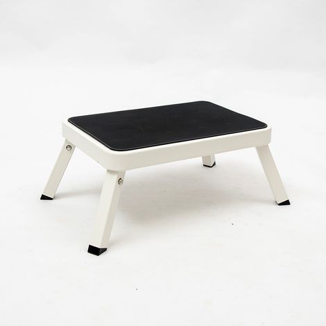 Escabeau Escabeau pliant, acier, avec patin antidérapant, capacité de charge 150 kg, dimensions déplié 28 x 46 x 18 cm, blanc
