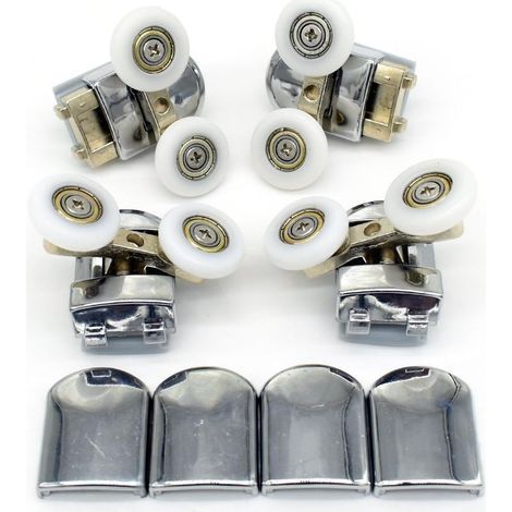 Lot de 4 roulettes doubles de rechange pour porte de douche, roues de 23 mm de diamètre (Double 2 top +2bottom-23mm) (1/5)