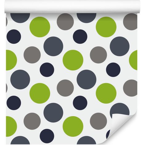 Papier peint à pois gris et verts pour salon et chambre 50x1000 cm (1/5)