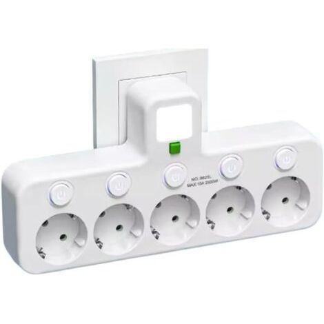 Multiprise Murale avec 5 Prises EU, Interrupteurs Individuels (5 Prises Blanc) (1/4)