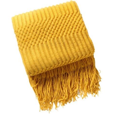 Sollbry Couverture en jacquard géométrique - Housse de canapé légère à pompons, housse de lit décorative, serviette de canapé polyvalente, taille 127x172 cm, jaune (1/5)
