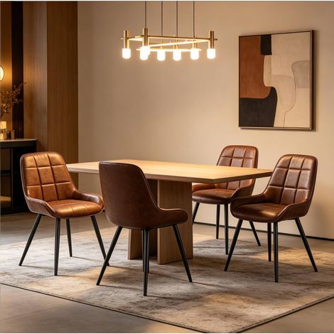 Silla de comedor de metal y polipiel marrón, acolchada, estable y fácil de limpiar (1/5)
