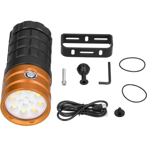 Torche de plongée professionnelle 12 LED 10000 lumens, éclairage photo sous-marin 100m, lampe étanche orange pour photographie subaquatique (1/5)