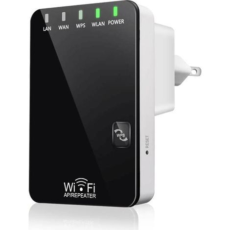 Répéteur WiFi Amplificateur sans Fil Puissant, WiFi Extender Booster 300Mbps 2.4Ghz, 2 Port Ethernet, WPS, Facile à Installation, Compatible avec Tous Les routeurs, AP/Routeur/Répéteur Mode (1/5)