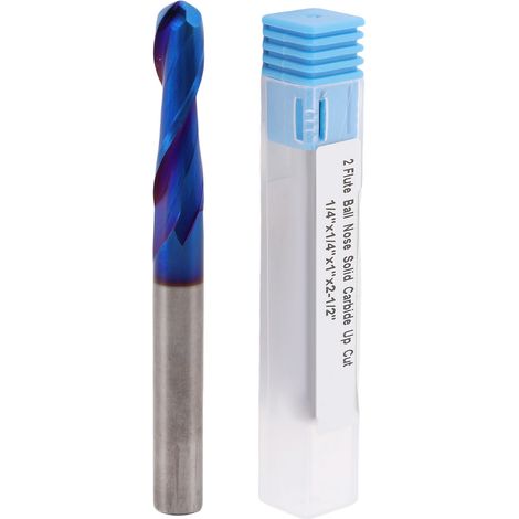 Mèche de routeur CNC à nez sphérique avec revêtement Nano bleu, fraise en spirale en carbure pour plastique et bois, tige de 1/4 pouces, 1 longueur de coupe (1/5)
