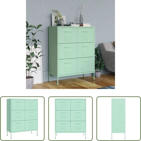 vidaXL Schubladen - Schubladenschrank Minzgrün 80x35x101,5 cm Stahl (1/5)