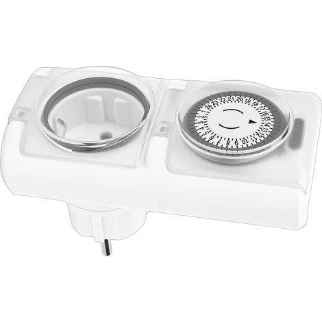 Minuterie mécanique extérieure 24h avec prise IP44 étanche pour éclairage et pompe de piscine (1/5)