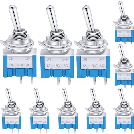 10 Stück blaue Mini-Kippschalter EIN/AUS, 2 Anschlüsse, 2-Positionen, SPST-Metall-Wippschalter, AC 125V 6A für Kfz-Armaturenbrett MTS-101 (1/5)