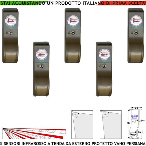 Infrarosso Rilevatori Movimento Esterno Cinque Pezzi Dual Pir a Tenda Marroni Per Vano Finestra Rilevano Intruso Inviano Allarme Portata 8 MT 60° Vert. 7° Oriz. Alim. 12 V Assorb. 10 mA Cover ABS IP31 (1/4)