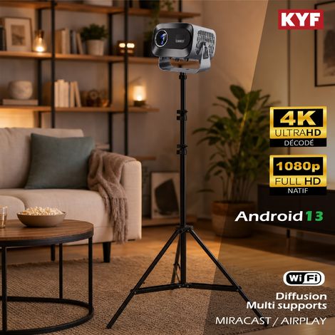 Vidéo projecteur Android 14 4K blanc et trepied téléscopique 210cm (1/5)