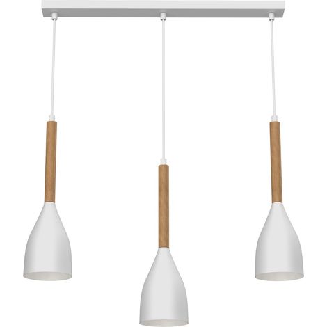 Suspension barre 56cm Luminex Muza New 3xE27 blanc/bois