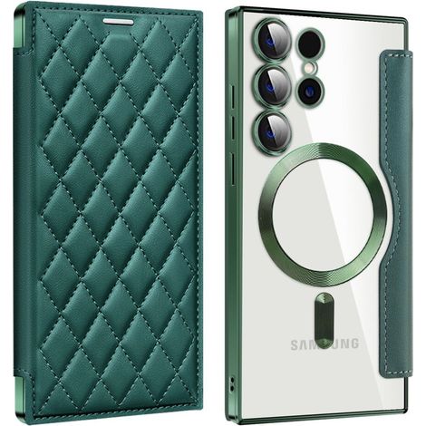 Custodia a libro per Samsung Galaxy S24 Ultra, portafoglio RFID MagSafe con protezione fotocamera, verde