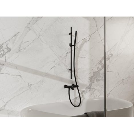 Fortifura Calvi Mitigeur baignoire - avec barre curseur - douchette stick - flexible lisse - noir mat (1/5)
