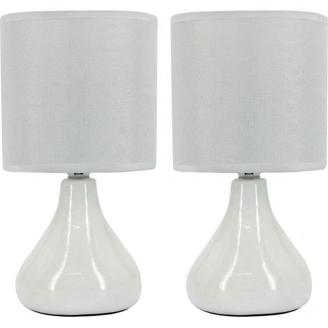 Coppia di Lampada da Comodino bianche Abat-Jour LUMI Camera da Letto e tavolo Salotto paralume in Tessuto e base in Ceramica Design Moderno D. 14 cm H 26 cm Lumetti bianchi Illuminazione interni (1/5)