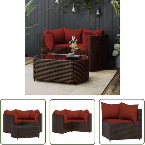 Salon de jardin 4 pcs - Ensemble Table et Chaise de Jardin - avec coussins Marron Résine tressée BV331652 - BonneVie (1/5)