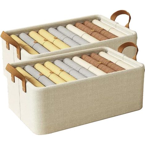 A set of two foldable storage boxes with handles, each with a capacity of 26 liters. Suitable for bookshelves and drawers, made of fabric. (1/5)