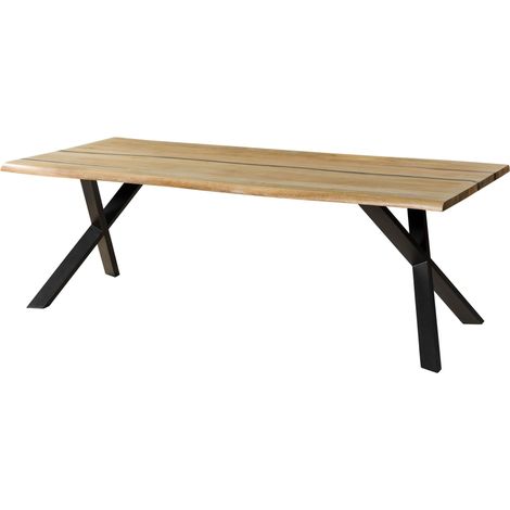 Baumtisch Mango 160x90x76 natur lackiert / Epoxid schwarz, ausgestellte X-Beine anthrazit matt EPOXY (1/3)