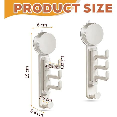 Crochet Ventouse, Crochet Porte Manteau, Patere Salle de Bain, Patere Murale Crochets Muraux Rotatif à Ventouse Lot Support Tournant pour Casquettes Chapeaux et Accessoires Fixation (1/4)
