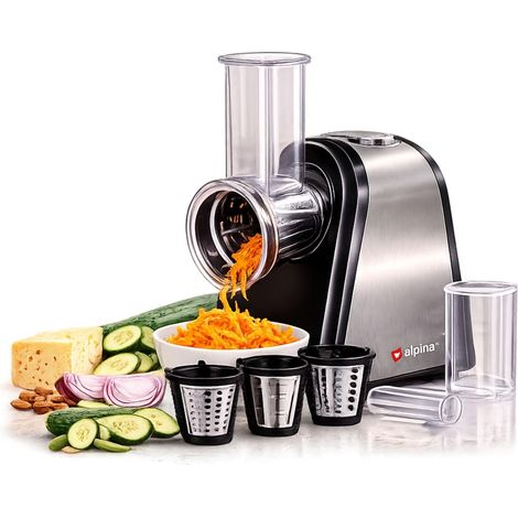 Mandoline Cuisine Électrique - Coupe Legumes Multifonctions - Hachoir Électrique en Acier Inoxydable - Mandoline Coupe-Légumes - Coupe Legume - Hachoir à légumes, Argenté. (1/5)
