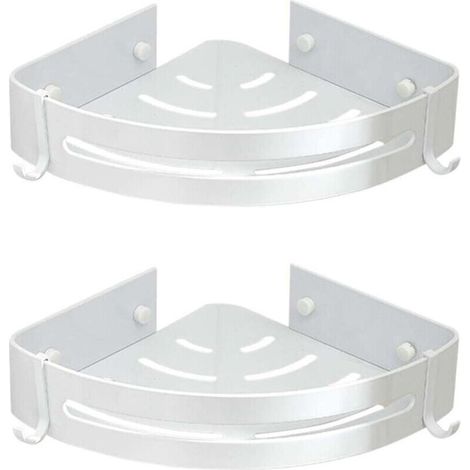 Étagère de douche adhésive d'angle, 2 packs, avec 4 crochets, organisateur de salle de bain - argent.