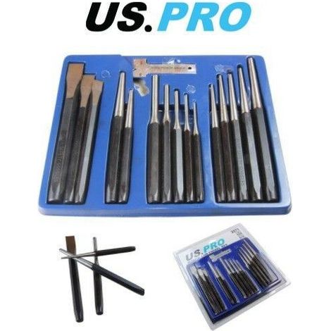 US Pro Punch & Chisel Set 16pc Pin Nail Cold Chisels Center Punch PIN Punch 2071