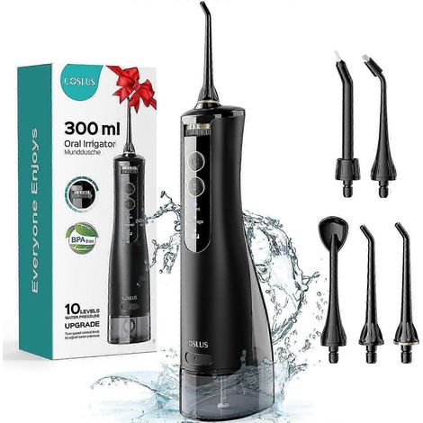 Hydropulseur buccal électrique COSLUS, vitesse réglable en continu, sans fil, nettoyeur de dents portable pour les voyages et la maison (1/5)