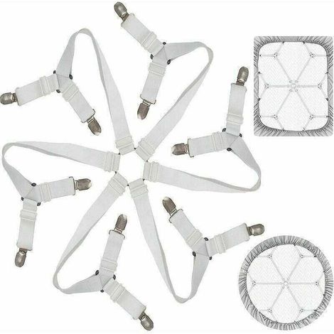 Tendeur Drap Housse Lit Drap Réglable Attache Drap Housse élastique 3 Voies 6 Ctés Feuilles De Literie Bretelles Drap De Lit Attaches Pour Draps De Lit Coussin De Canapé Matelas Blanc (1/4)